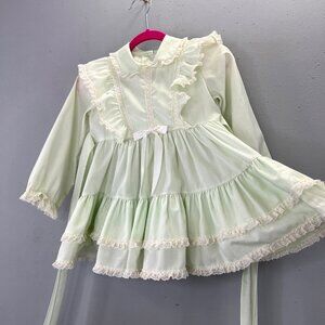 Vintage Mini World Circle Dress 3T Pale Green Ruffles Lace Party Easter USA